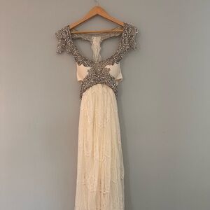 Elegant Cream and Silver Wedding Dress